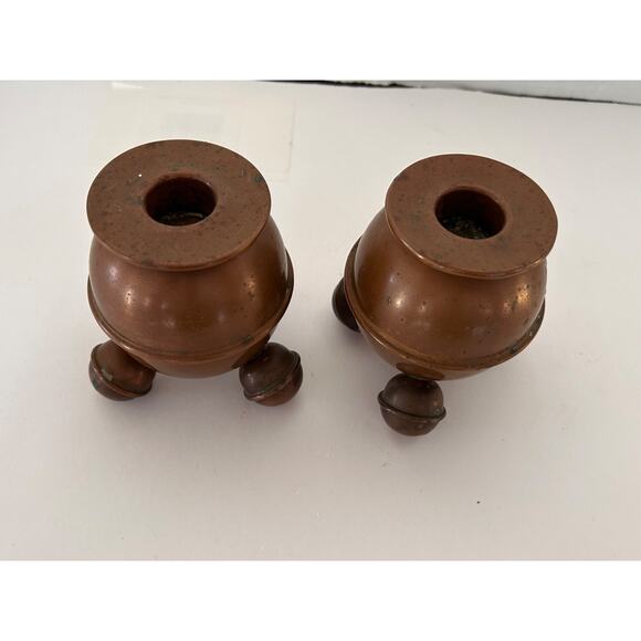 1930s Scandinavian Two Arm Candle Holders Pair, Vintage  VTG ALB Lindstrom Eskilstuna Sweden Copper Stick Candle Holder Pair 3.5” NICE